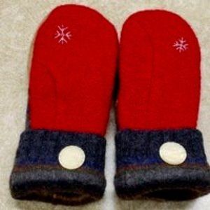 Upcycled Handmade wool mittens fleece lined